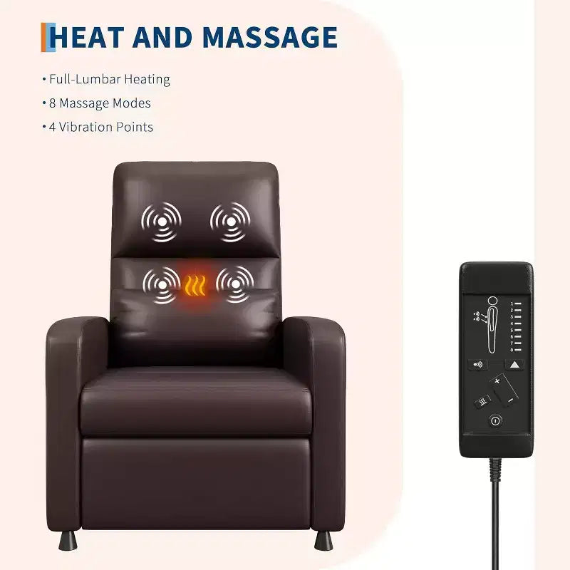 Ergonomic Power Recliner Chair - Massage & Heat Features, Adjustable Electric Recliner, Overstuffed PU Leather Single Sofa (Living Room Use)