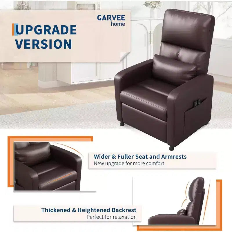 Ergonomic Power Recliner Chair - Massage & Heat Features, Adjustable Electric Recliner, Overstuffed PU Leather Single Sofa (Living Room Use)