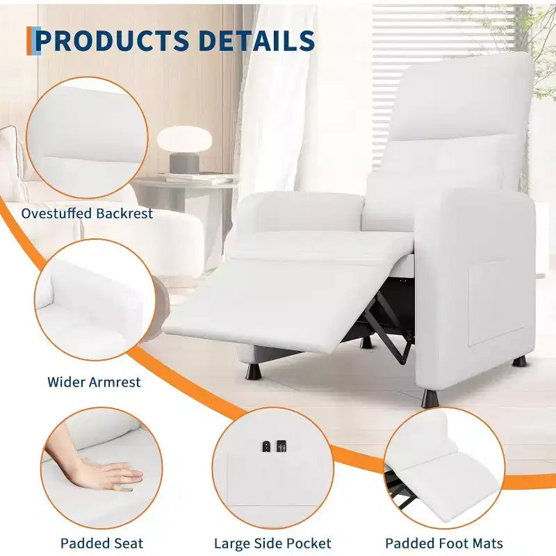 Ergonomic Power Recliner Chair - Massage & Heat Features, Adjustable Electric Recliner, Overstuffed PU Leather Single Sofa (Living Room Use)