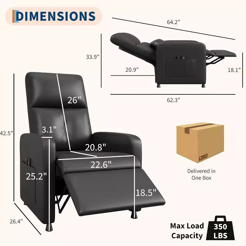 Ergonomic Power Recliner Chair - Massage & Heat Features, Adjustable Electric Recliner, Overstuffed PU Leather Single Sofa (Living Room Use)