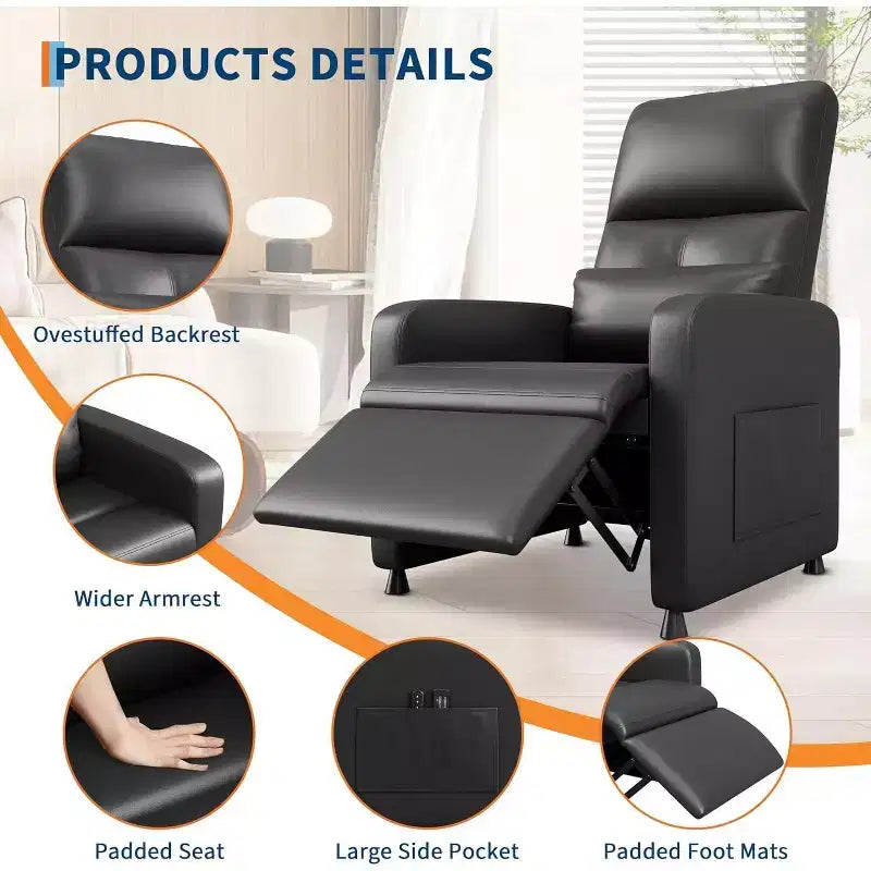 Ergonomic Power Recliner Chair - Massage & Heat Features, Adjustable Electric Recliner, Overstuffed PU Leather Single Sofa (Living Room Use)