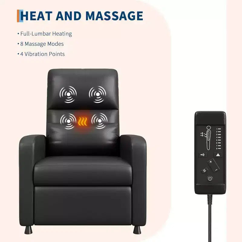 Ergonomic Power Recliner Chair - Massage & Heat Features, Adjustable Electric Recliner, Overstuffed PU Leather Single Sofa (Living Room Use)
