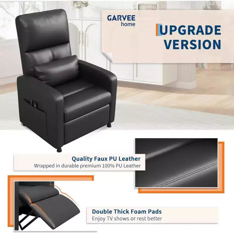 Ergonomic Power Recliner Chair - Massage & Heat Features, Adjustable Electric Recliner, Overstuffed PU Leather Single Sofa (Living Room Use)