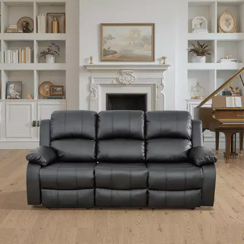 MAYEERTY Power Recliner Sofa, Breathable Leather Reclining Chair, 3 Seater Sofa with Storage & Reversible Table for Living Room, Black