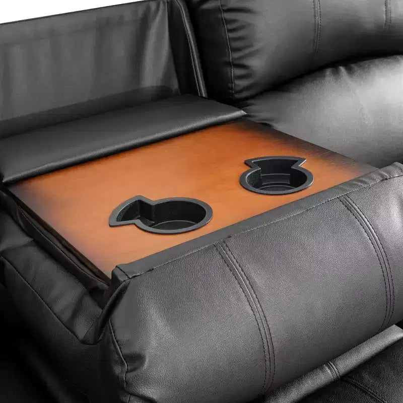 MAYEERTY Power Recliner Sofa, Breathable Leather Reclining Chair, 3 Seater Sofa with Storage & Reversible Table for Living Room, Black