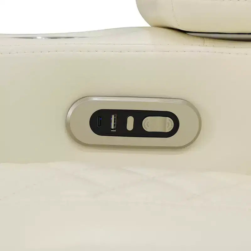 MAYEERTY Power Recliner Chair, Electric Leather Reclining Chair with USB Charging, Storage & Cup Holder for Living Room, White