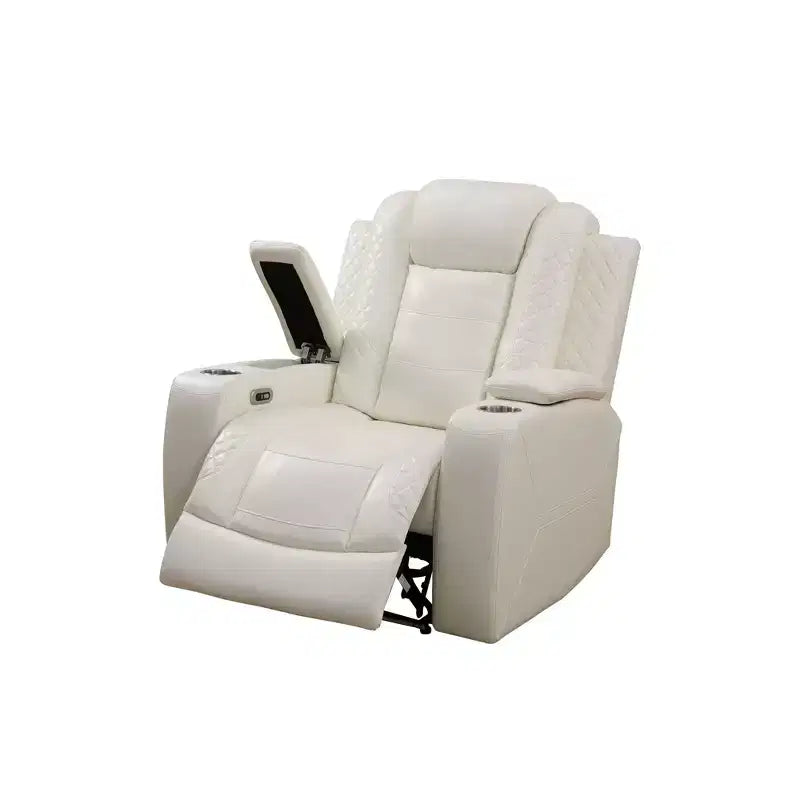 MAYEERTY Power Recliner Chair, Electric Leather Reclining Chair with USB Charging, Storage & Cup Holder for Living Room, White