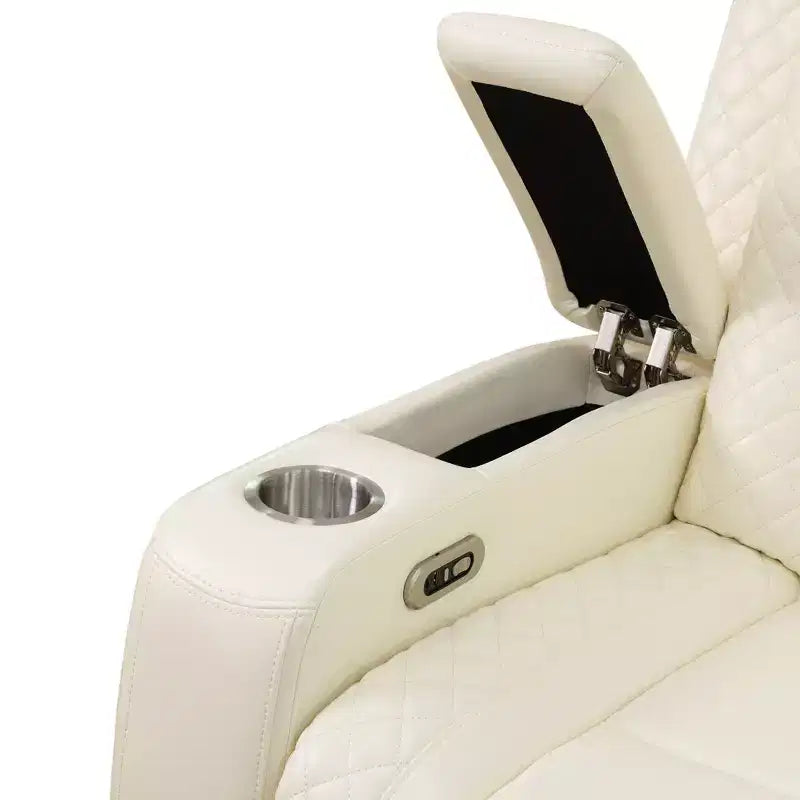 MAYEERTY Power Recliner Chair, Electric Leather Reclining Chair with USB Charging, Storage & Cup Holder for Living Room, White