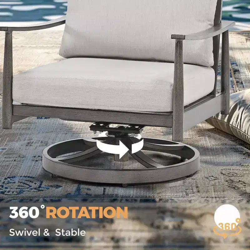 HAPPATIO 7 Pieces Aluminum Outdoor Conversation Set Includes 1 Loveseat, Side Table, Coffee Table, 2 Swivel Chairs and Ottomans