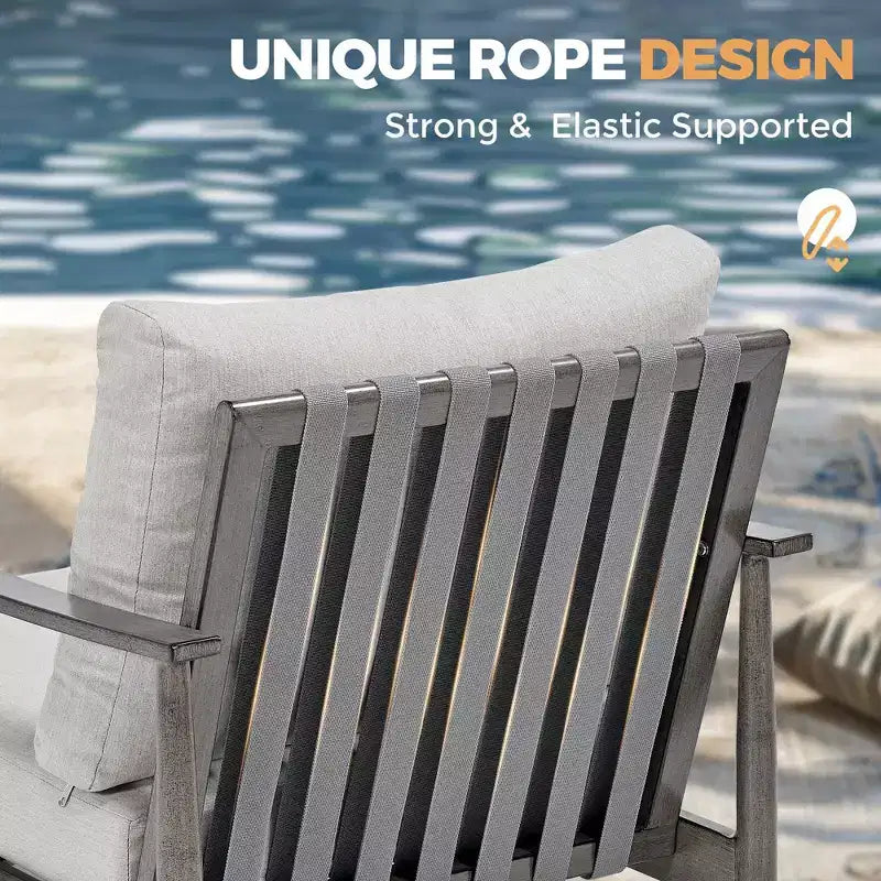 HAPPATIO 7 Pieces Aluminum Outdoor Conversation Set Includes 1 Loveseat, Side Table, Coffee Table, 2 Swivel Chairs and Ottomans