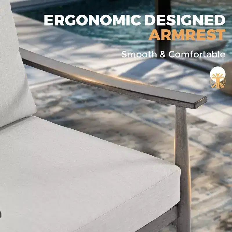 HAPPATIO 7 Pieces Aluminum Outdoor Conversation Set Includes 1 Loveseat, Side Table, Coffee Table, 2 Swivel Chairs and Ottomans