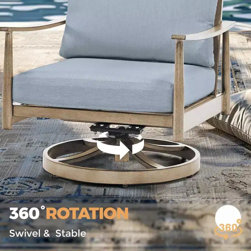 HAPPATIO 7 Pieces Aluminum Outdoor Conversation Set Includes 1 Loveseat, Side Table, Coffee Table, 2 Swivel Chairs and Ottomans