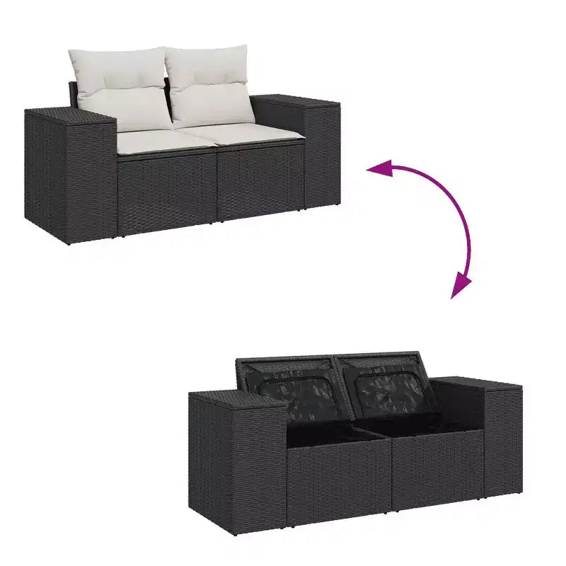 vidaXL Juego de Sofás de Jardín Negro, Blanco Crema Ratán Sintético, Acero con Recubrimiento en Polvo