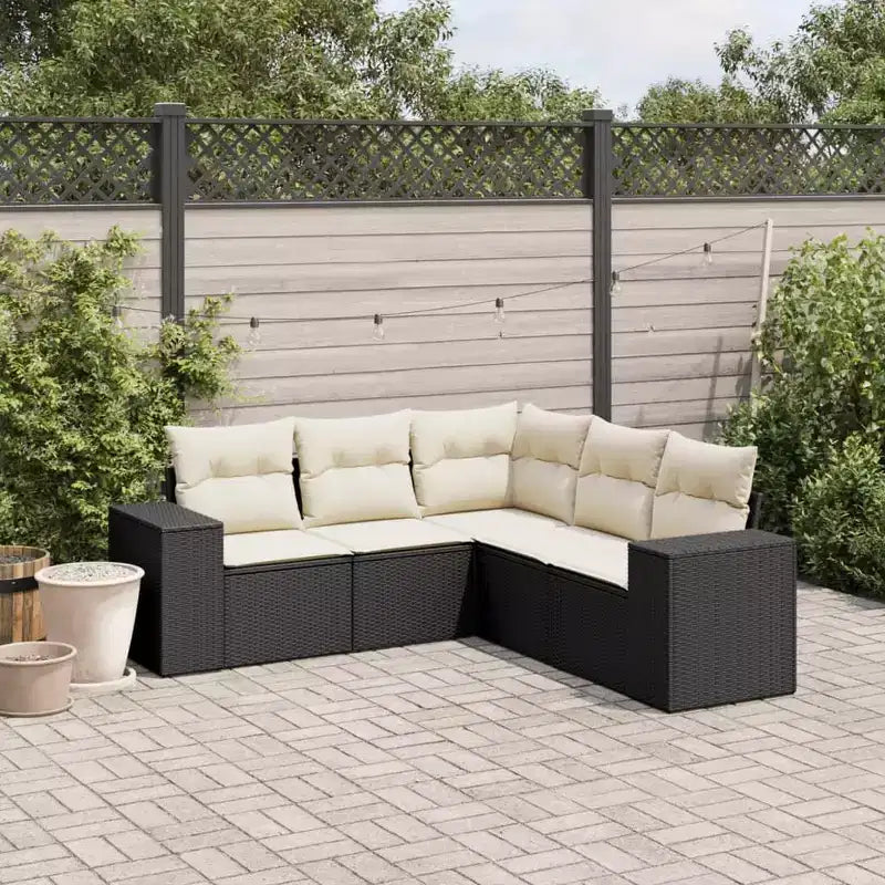 vidaXL Juego de Sofás de Jardín Negro, Blanco Crema Ratán Sintético, Acero con Recubrimiento en Polvo