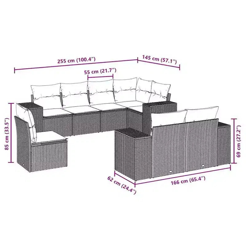 vidaXL Garden Sofa Set Adjustable Feet Rectangular Modern Modular