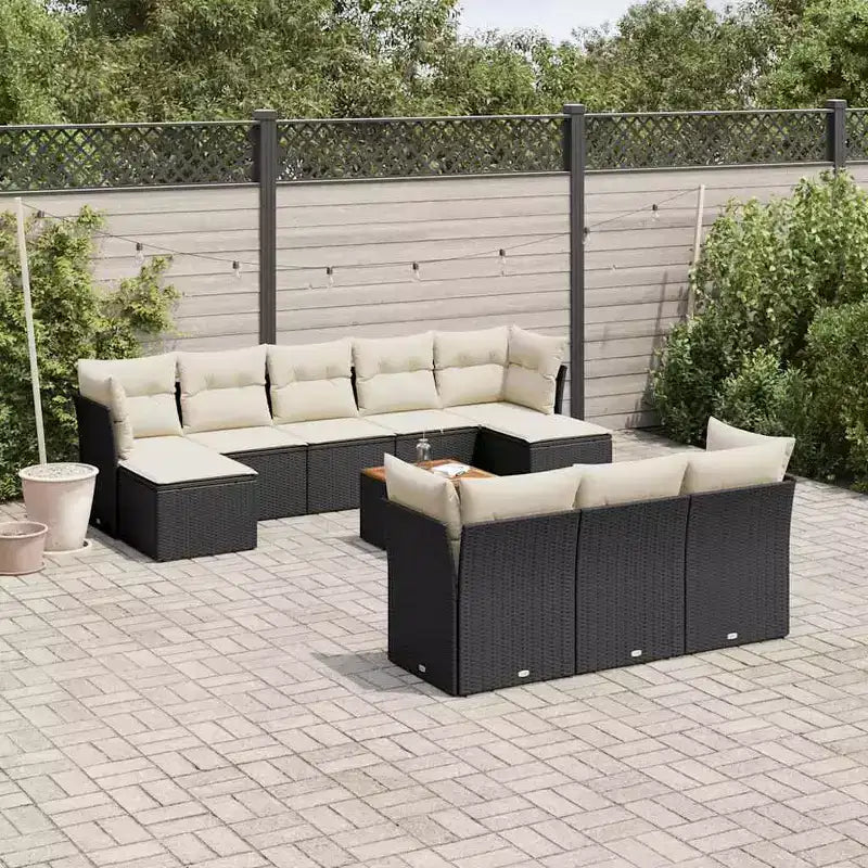 vidaXL Garden Sofa Set Black frame, cream white cushions