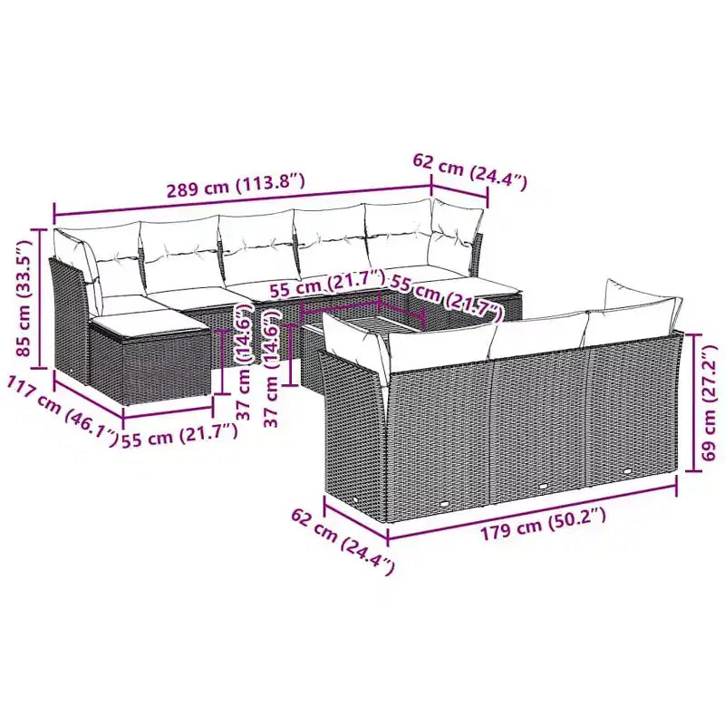 vidaXL Garden Sofa Set Black frame, cream white cushions