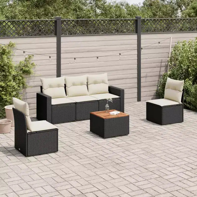 vidaXL Juego de sofá de jardín de ratán PE negro de 6 piezas modular