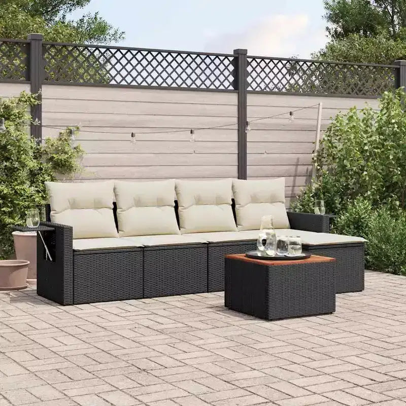 vidaXL Juego de sofá de jardín de 6 piezas con cojines negro y crema