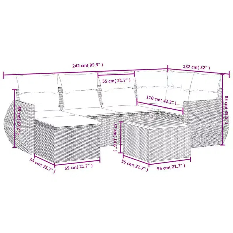 vidaXL Garden Sofa Set Black PE rattan Large Adjustable Armrests