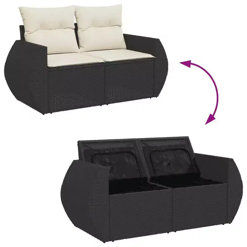 vidaXL Garden Sofa Set Black PE rattan Large Adjustable Armrests