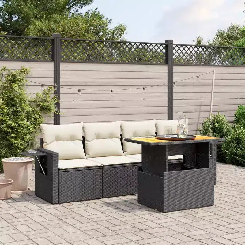 vidaXL Salon de jardin en résine tressée noire avec accoudoirs réglables M