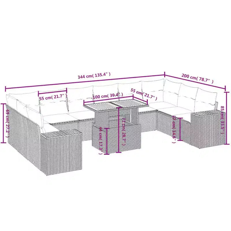 vidaXL Garden Sofa Set Grey PE rattan Large Modular Garden Sofa Set