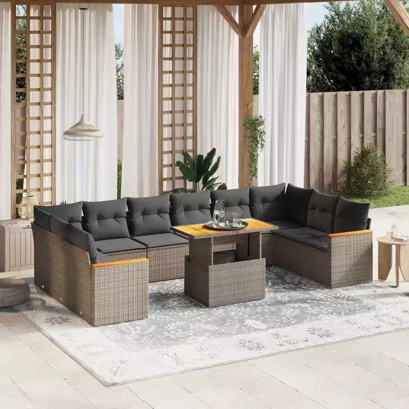 vidaXL Salon de jardin en résine tressée gris Grands accoudoirs réglables
