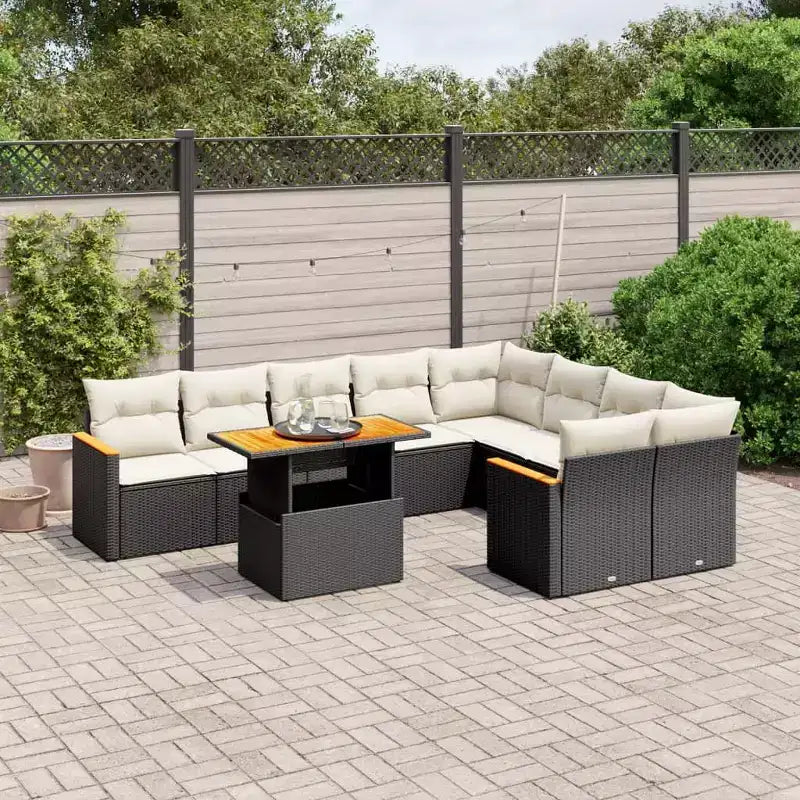 vidaXL Juego de Sofás de Jardín Negro con Cojines Blanco Crema