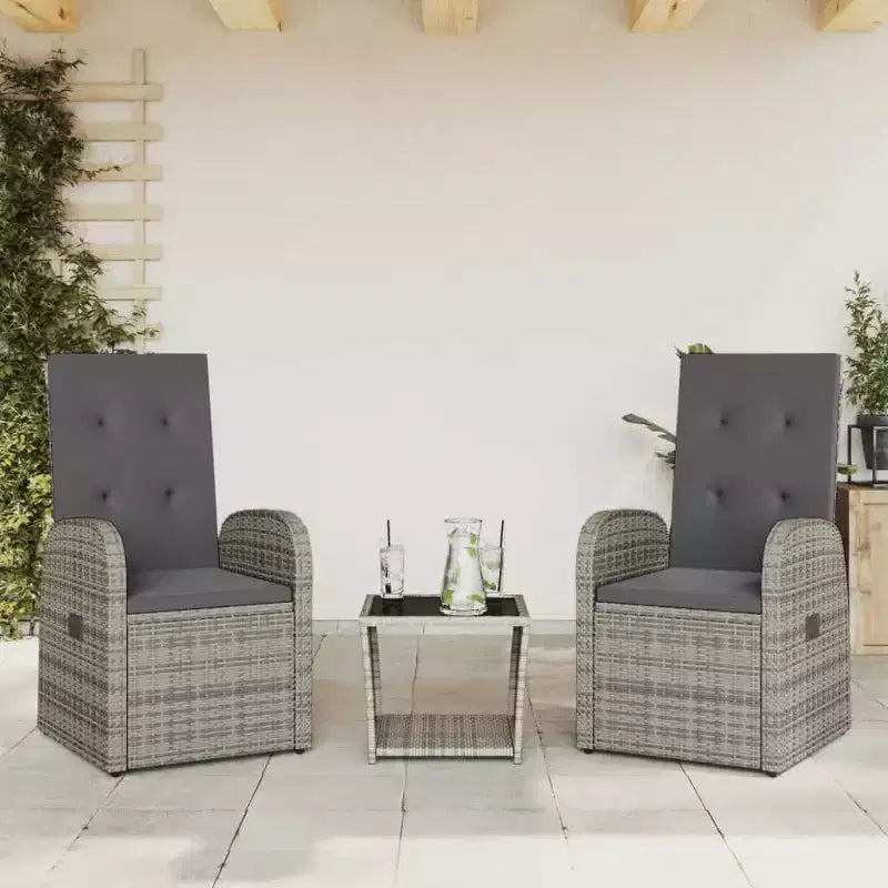 vidaXL Juego de comedor de patio con cojines Muebles de asiento de exterior de ratán sintético gris