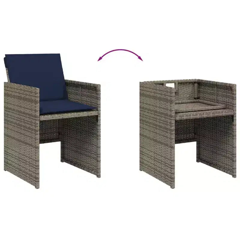 vidaXL Patio Dining Set with Cushions - 11 Piece Gray Poly Rattan Outdoor Garden Table and Chairs Furniture, Compact Storage, Tempered Glass Top