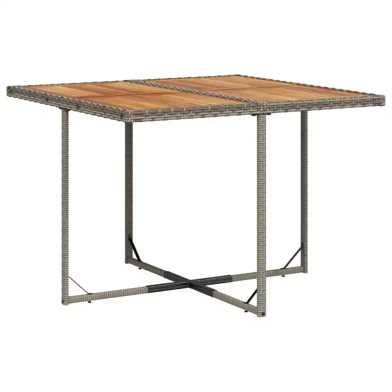 vidaXL Juego de comedor de patio de 11 piezas con cojines Muebles de jardín al aire libre Rota de polietileno gris, tablero de mesa de madera de acacia, cojines azul marino