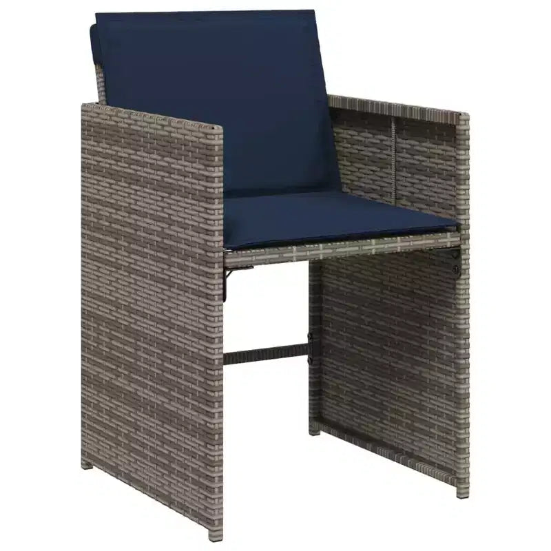 vidaXL Juego de comedor de patio de 11 piezas con cojines Muebles de jardín al aire libre Rota de polietileno gris, tablero de mesa de madera de acacia, cojines azul marino