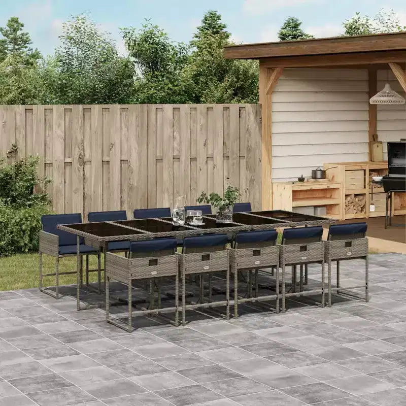vidaXL Juego de comedor de patio de 10 piezas de ratán PE gris, plegable, para 10 personas