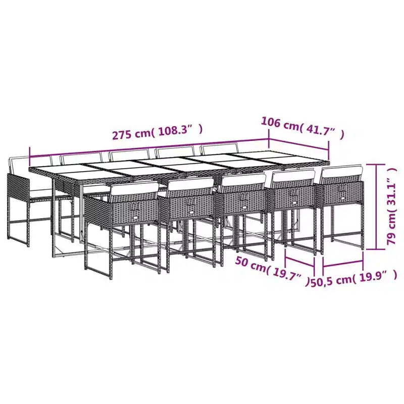 vidaXL Juego de comedor de patio de 10 piezas de ratán PE gris, plegable, para 10 personas
