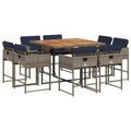 vidaXL Patio Dining Set Set of 8 Gray PE Rattan 9 Piece Set Foldable