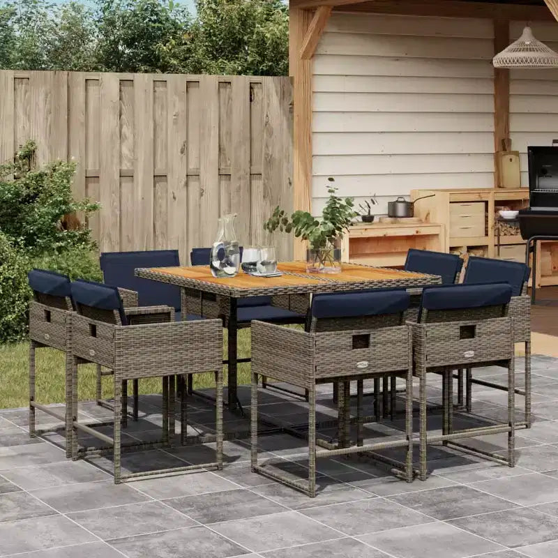vidaXL Patio Dining Set Set of 8 Gray PE Rattan 9 Piece Set Foldable
