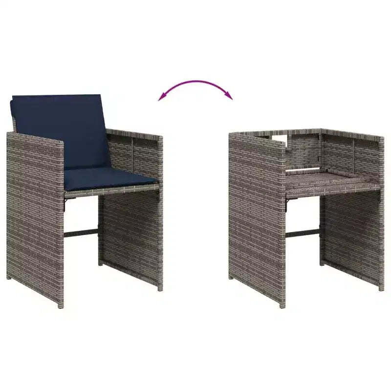 vidaXL Patio Dining Set Set of 8 Gray PE Rattan 9 Piece Set Foldable