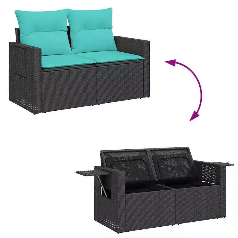 vidaXL 6 Piece Patio Sofa Set with Cushions Black Poly Rattan Acacia