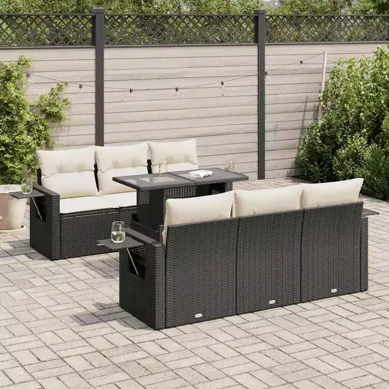 vidaXL Patio Sofa Set with Cushions Sofa Modules Outdoor 7 Piece Poly Rattan - Black and Cream