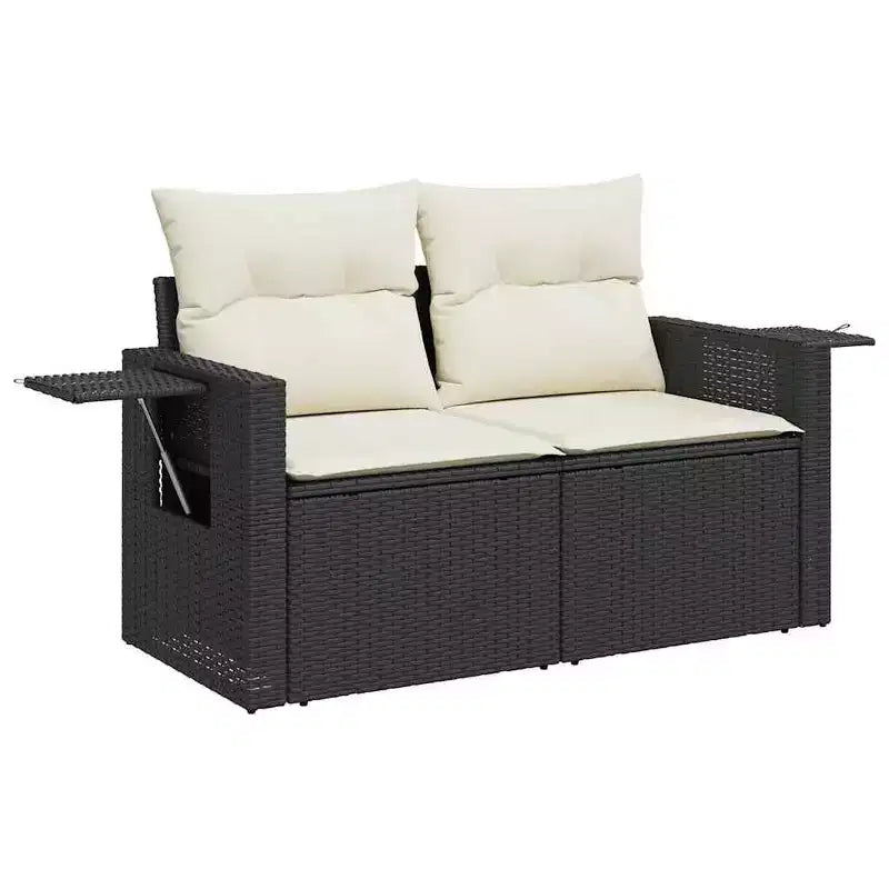 vidaXL Patio Sofa Set with Cushions Sofa Modules Outdoor 7 Piece Poly Rattan - Black and Cream