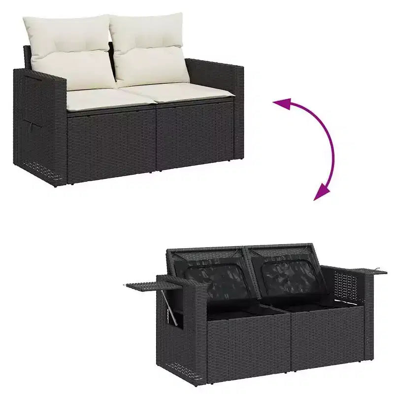 vidaXL Patio Sofa Set with Cushions Sofa Modules Outdoor 7 Piece Poly Rattan - Black and Cream