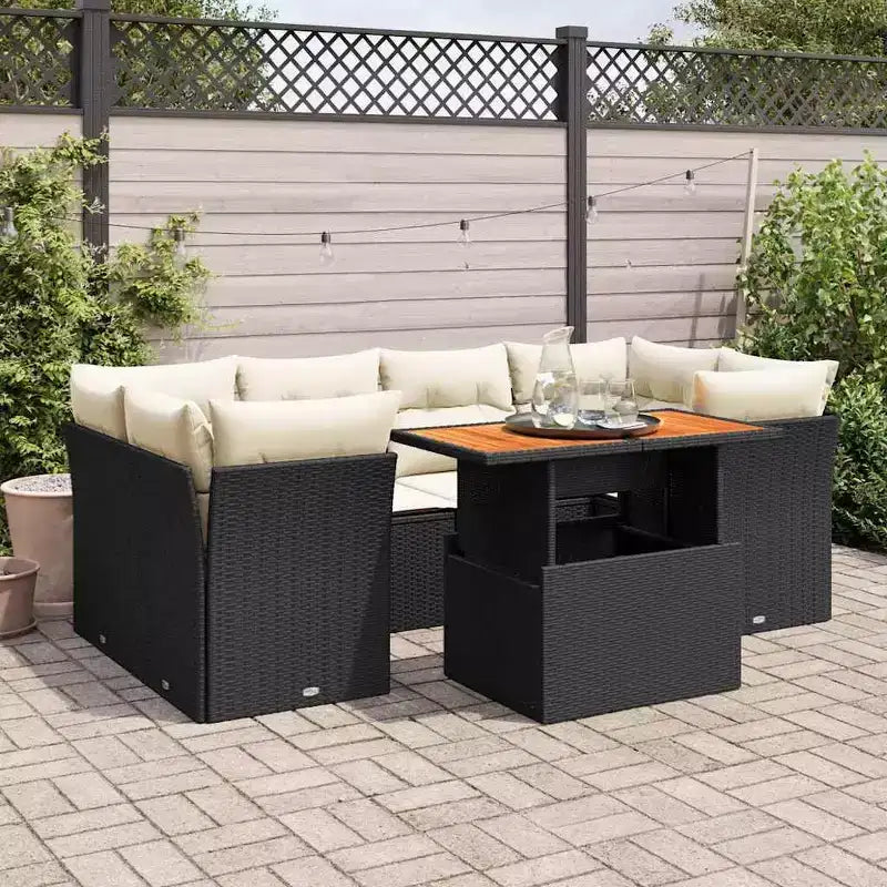 vidaXL Juego de Sofás de Jardín Ratán PE Negro, Blanco Crema Patas Ajustables
