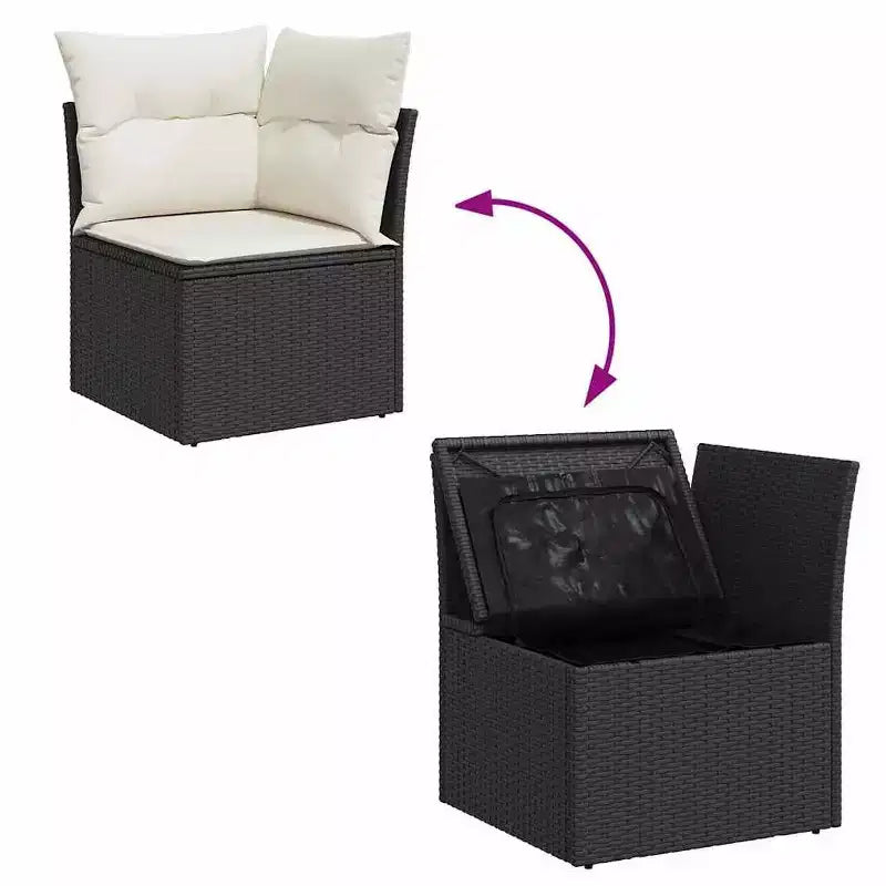 vidaXL Juego de Sofás de Jardín Ratán PE Negro, Blanco Crema Patas Ajustables