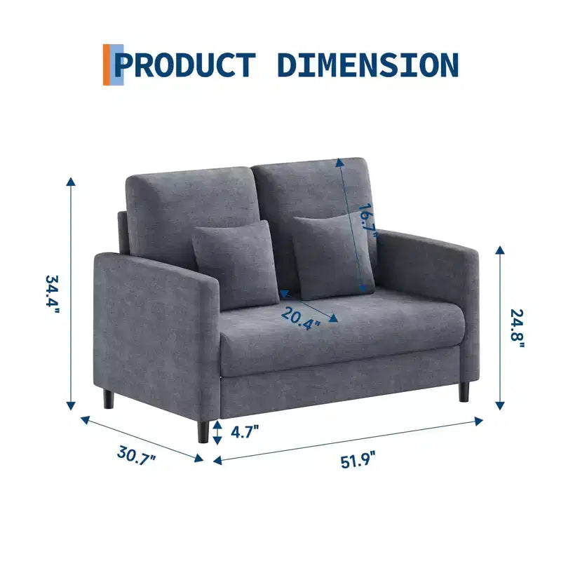 51.9 Sofa Accent Chair, Chenille Loveseat Reading Couch for Bedroom, Tool-Free Setup Living Room Accent Couch, Comfy Arm Chair for Living Room