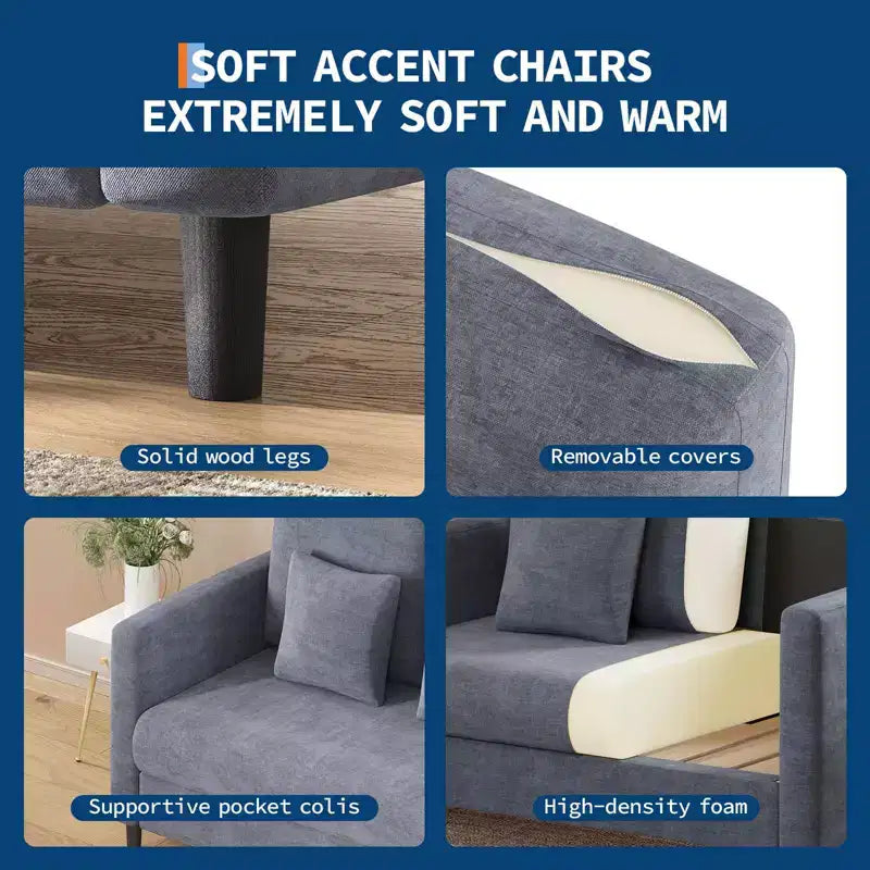 51.9 Sofa Accent Chair, Chenille Loveseat Reading Couch for Bedroom, Tool-Free Setup Living Room Accent Couch, Comfy Arm Chair for Living Room