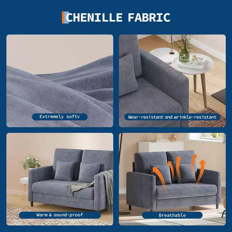 51.9 Sofa Accent Chair, Chenille Loveseat Reading Couch for Bedroom, Tool-Free Setup Living Room Accent Couch, Comfy Arm Chair for Living Room
