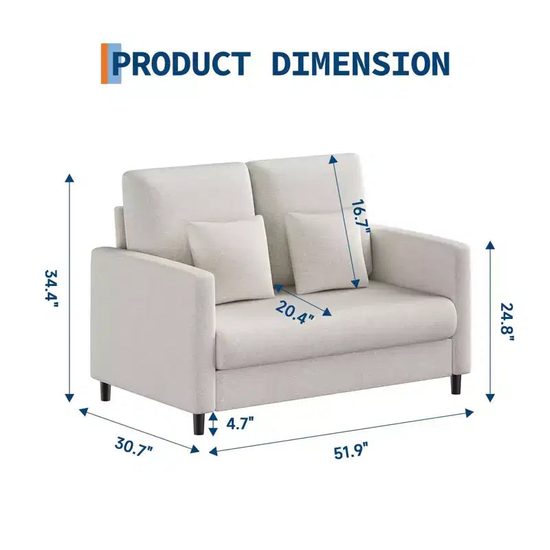 51.9 Sofa Accent Chair, Chenille Loveseat Reading Couch for Bedroom, Tool-Free Setup Living Room Accent Couch, Comfy Arm Chair for Living Room