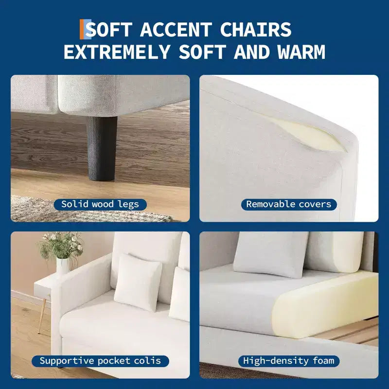 51.9 Sofa Accent Chair, Chenille Loveseat Reading Couch for Bedroom, Tool-Free Setup Living Room Accent Couch, Comfy Arm Chair for Living Room