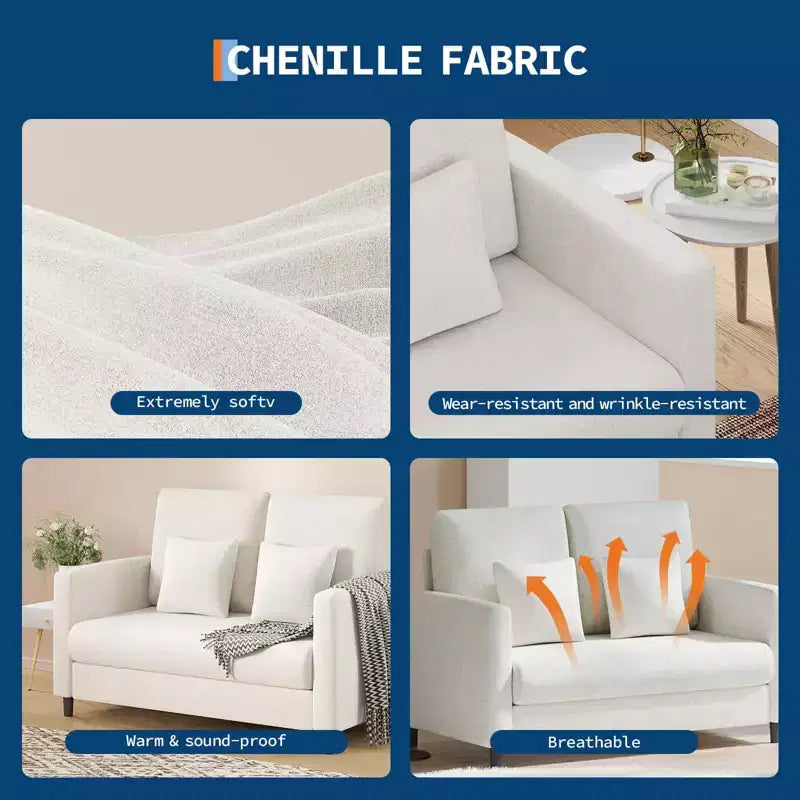 51.9 Sofa Accent Chair, Chenille Loveseat Reading Couch for Bedroom, Tool-Free Setup Living Room Accent Couch, Comfy Arm Chair for Living Room
